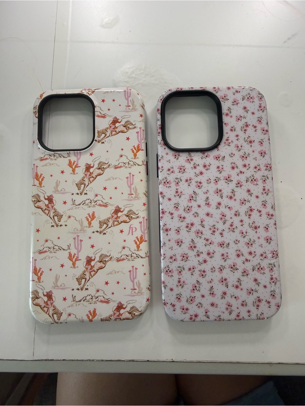 CASELY 14 PRO MAX - Floral & Western Pattern Protective Phone Case - Pink/White